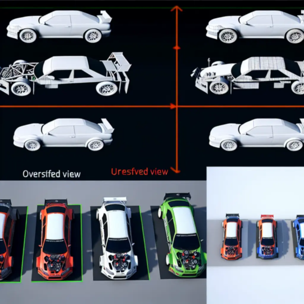 Porównanie samochodów przed i po ulepszeniach w Rush Rally Origins.