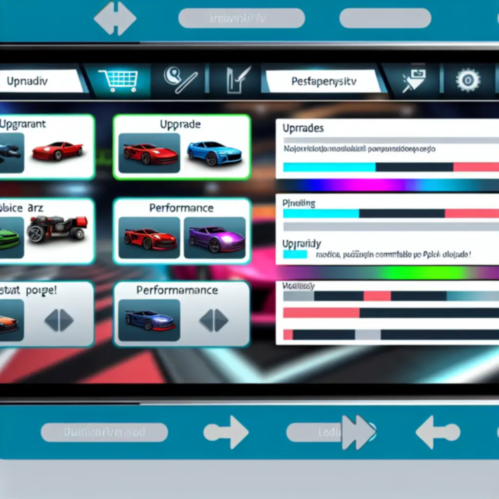 Ekran systemu ulepszeń w Rush Rally Origins z widocznymi parametrami samochodu.